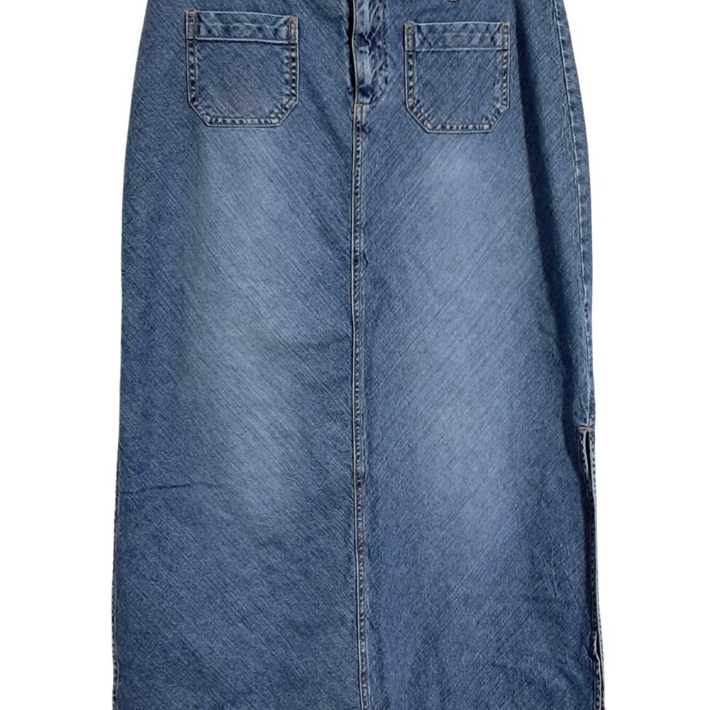 Vintage Y2K Old Navy Blue Denim Long Skirt Size 10 Y2K With Front Pockets & Side